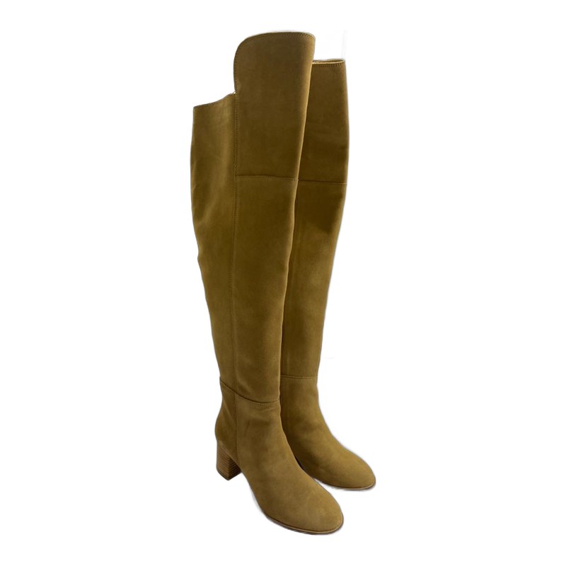 Camel suede over-the-knee boots